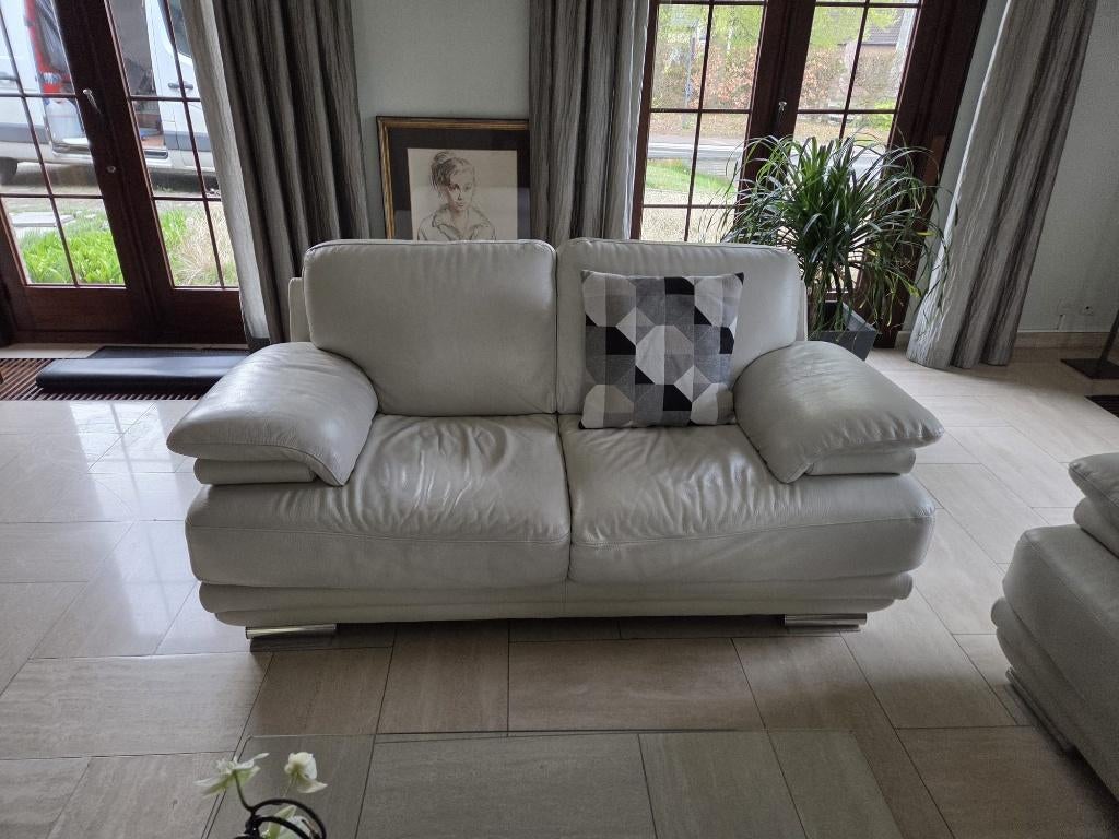 mooie grote leren salon (1x3 en 2x2) + salontafel, Huis en Inrichting, Fauteuils, Gebruikt, Leer, Ophalen