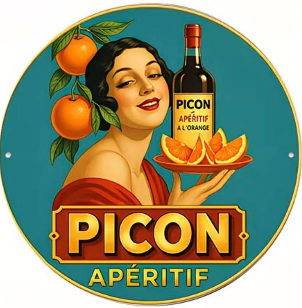 Panneau rond en métal Picon - rétro vintage mancave, Collections, Marques & Objets publicitaires, Neuf, Panneau publicitaire, Enlèvement ou Envoi