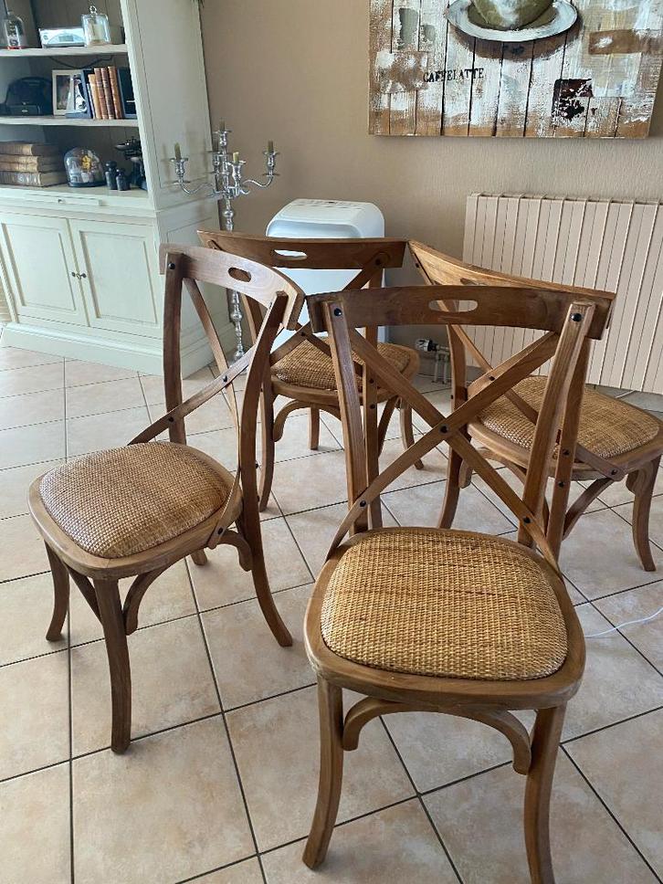 4 mooie landelijke stoelen, Huis en Inrichting, Stoelen, Zo goed als nieuw, Vier, Hout, Riet of Rotan, Bruin, Ophalen