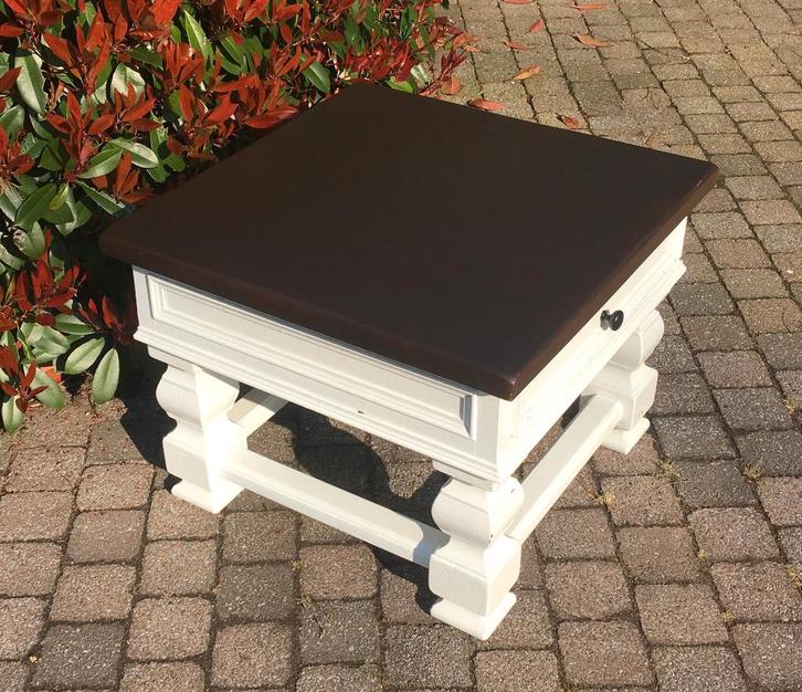 landelijke shabby salontafeltje - bijzettafeltje wit - hout, Huis en Inrichting, Tafels | Bijzettafels, Gebruikt, Vierkant, 45 tot 60 cm