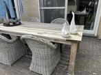 Teak tafel “240 x100” en 4 stoelen, Tuin en Terras, Ophalen, Gebruikt, Teakhout, Tuinset