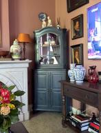 Vintage Houten Hoekkast met Glas – Vitrinekast / Klassiek, Huis en Inrichting, Kasten | Vitrinekasten, Ophalen, Gebruikt, 100 tot 150 cm