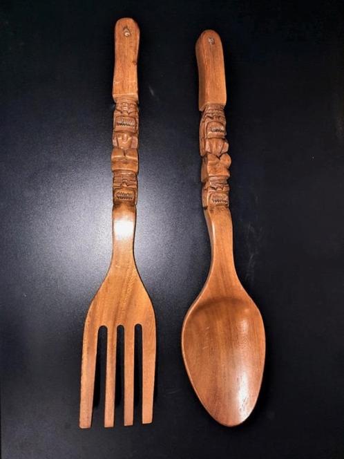 Fraai Afrikaanse houtsnijwerk decoratieve vork lepel, Antiquités & Art, Curiosités & Brocante, Enlèvement ou Envoi