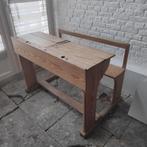Ancien banc d'école 2 places, Ophalen, Gebruikt, Tafel