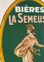plaque émaillée BIERES LA SEMEUSE potence double face  1927, Collections, Marques & Objets publicitaires, Enlèvement ou Envoi