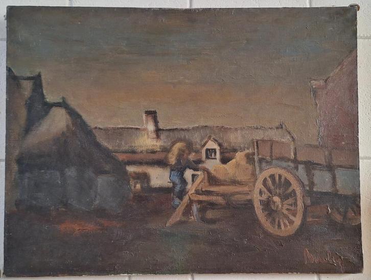 Jules Boulez, Oudenaarde, doek, 64 x 84 cm, Bij de hoeve, Antiek en Kunst, Kunst | Schilderijen | Klassiek, Ophalen