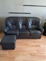 3 zit leren zetel + poef, Huis en Inrichting, Ophalen, Gebruikt, Driepersoons, Leer