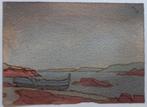 MARC EEMANS / BOOTJE AAN OEVER / ORIGINEEL WERK / 21x30cm, Ophalen of Verzenden