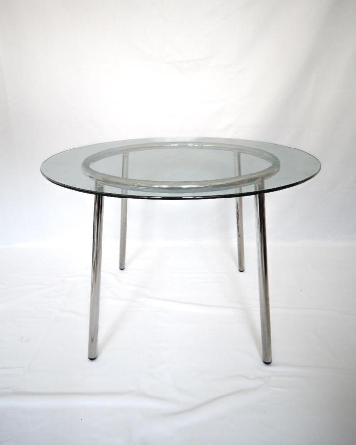 IKEA SALMI vintage eettafel van glas en verchroomd metaal, Huis en Inrichting, Tafels | Eettafels, Gebruikt, Vier personen, Rond