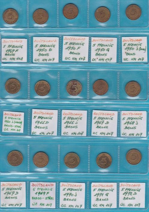DUITSLAND - 5 pfennig - lot van 48 stuks (1949 - 1993), Timbres & Monnaies, Monnaies | Europe | Monnaies non-euro, Série, Allemagne