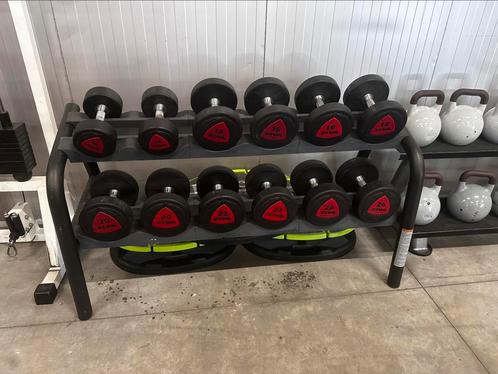 Rubberen Pu Dumbells Ziva 14kg t/m 26kg + Opbergrek, Sport en Fitness, Fitnessmaterialen, Gebruikt, Dumbbell, Ophalen