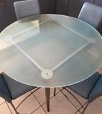 Ø 120 cm Glazen ronde keukentafel met metalen onderstel, Ophalen, Gebruikt, Rond, Glas