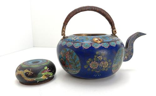 antiek cloisonné theepot waterkan, Antiek en Kunst, Antiek | Brons en Koper, Koper, Ophalen of Verzenden
