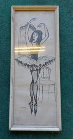 Pentekening in vintage lijstje van Cocky "ballerina", Antiek en Kunst, Kunst | Tekeningen en Fotografie, Ophalen of Verzenden