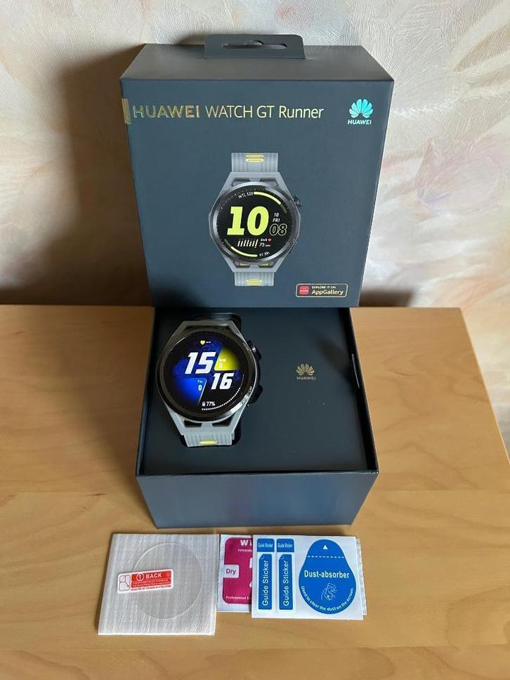 Montre Huawei Watch GT Runner, Handtassen en Accessoires, Smartwatches, Zo goed als nieuw, iOS, Grijs, Afstand, Calorieverbanding