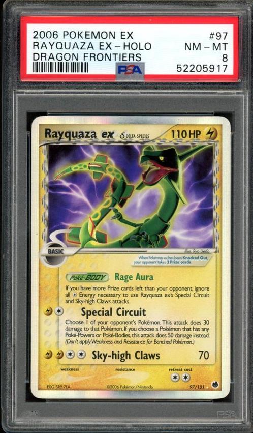 Rayquaza ex Holo PSA 8 - 97/101 - EX Dragon Frontiers 2006, Hobby en Vrije tijd, Verzamelkaartspellen | Pokémon, Zo goed als nieuw