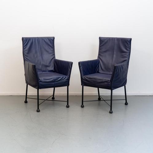 6 Montis Chaplin stoelen - paars/blauw leder, Huis en Inrichting, Zetels | Voetbanken en poefs