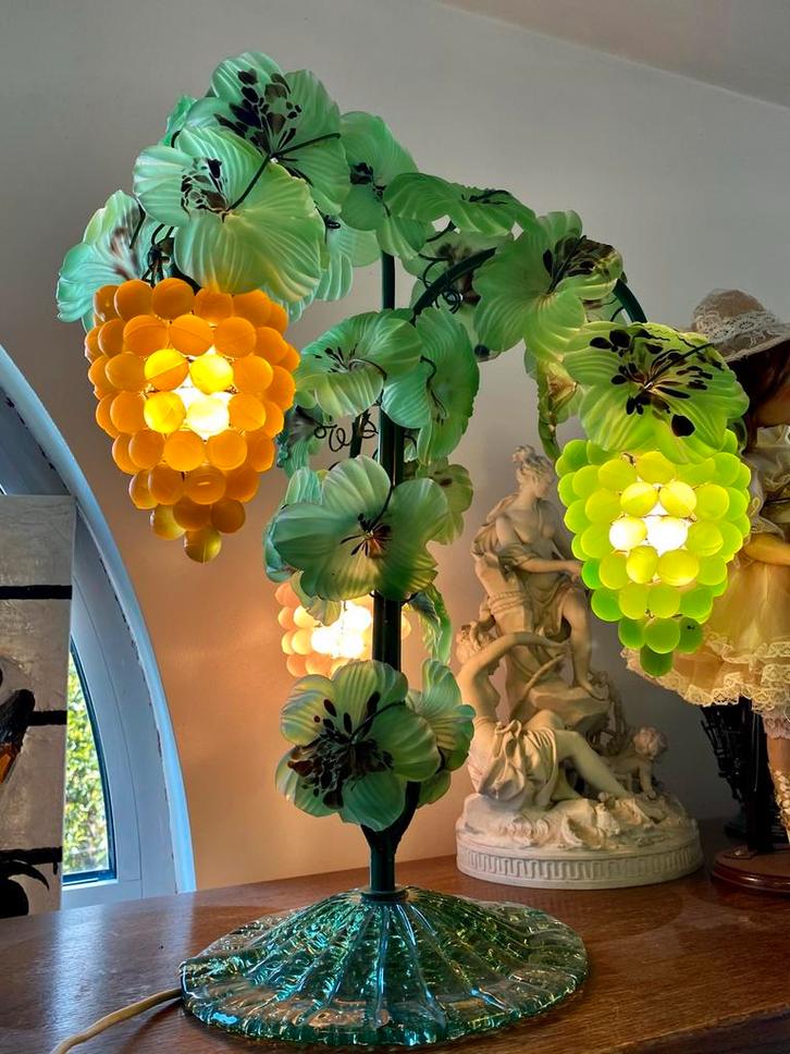 Vintage Murano tafellamp – druiven en bladeren / Vintage, Antiek en Kunst, Antiek | Glaswerk en Kristal, Ophalen of Verzenden