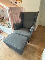 Fauteuil & voetenbank nieuwstaat ‘Strandmon’ IKEA, Huis en Inrichting, Ophalen, 75 tot 100 cm, Zo goed als nieuw, 75 tot 100 cm