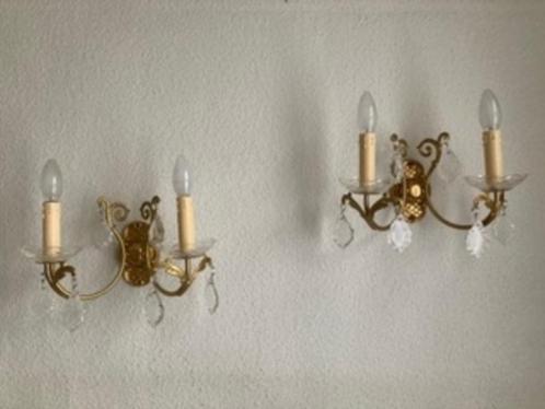Paar tweearmige wandlampen, Huis en Inrichting, Lampen | Wandlampen, Gebruikt, Glas, Kunststof, Ophalen