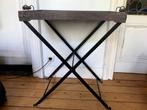 Bijettafel/houten dienblad op metalen onderstel/balkontafel, Ophalen, Zo goed als nieuw, Rechthoekig, Hout