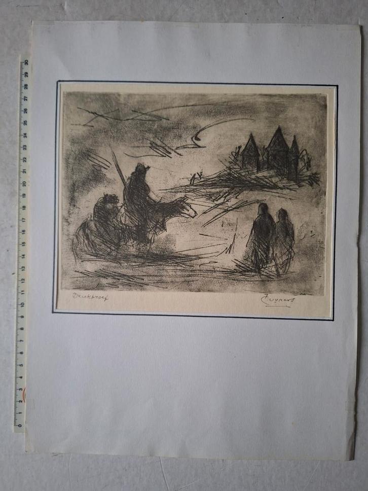 Ets van Frans Cuypers "Don Quichote" proefdruk, Antiek en Kunst, Kunst | Etsen en Gravures, Ophalen of Verzenden