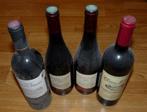 Vier oude wijnflessen, Rode wijn, Frankrijk, Vol, Ophalen of Verzenden