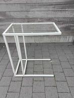 bijzettafeltje wit glas, Ophalen, Zo goed als nieuw, Rechthoekig, Metaal of Aluminium