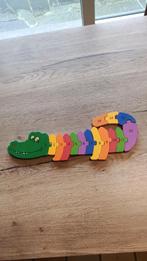 Houten puzzel krokodil - 13 stevige stukken, Kinderen en Baby's, Speelgoed | Kinderpuzzels, Ophalen, 10 tot 50 stukjes, Gebruikt
