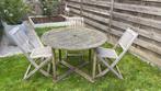 Teak tuintafel met 3 stoelen, Tuin en Terras, Tuintafels, Ophalen, Gebruikt, Rond, Teakhout