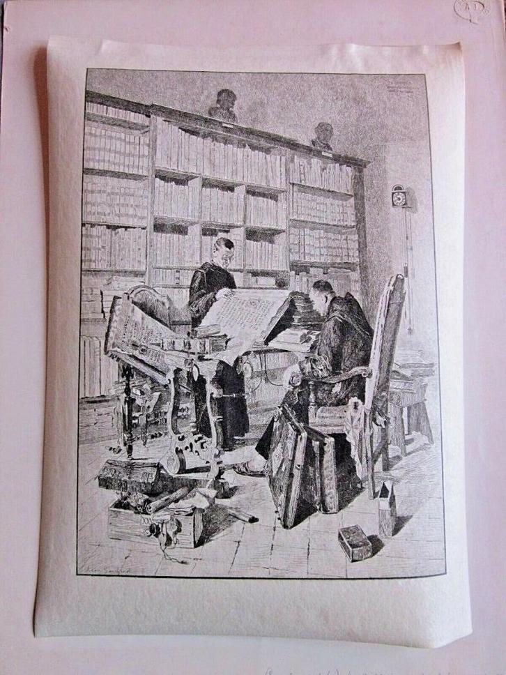 Léon Gaucherel Bibliothèque Subiaco sur Japon Gravure 187, Antiek en Kunst, Kunst | Etsen en Gravures, Ophalen of Verzenden