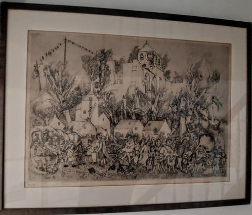 Rene De Coninck - Grote ets - "Muziek" - ingekaderd, Antiek en Kunst, Kunst | Etsen en Gravures, Ophalen of Verzenden