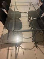 Smeedijzeren tafel met glazen blad, Huis en Inrichting, Ophalen, Gebruikt, 50 tot 100 cm, Vijf personen of meer