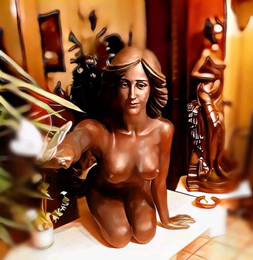 excl levensgroot bronzen beeld van naakte vrouw met vlinder, Antiquités & Art, Art | Sculptures & Bois, Enlèvement ou Envoi