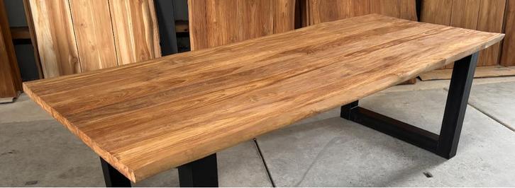 Boomstam bladen oud teak 200 en 260cm B keus, Huis en Inrichting, Tafels | Eettafels, Nieuw, 50 tot 100 cm, 200 cm of meer, Vier personen