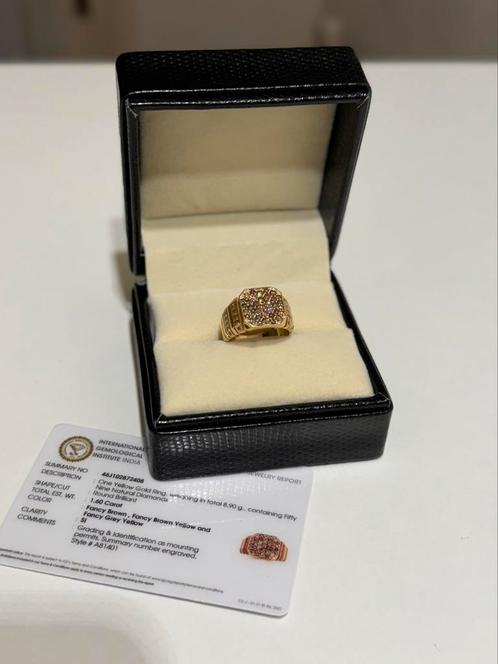 14k gouden ring met Fancy gekleurde diamanten 1.60ct/ NIEUW!, Handtassen en Accessoires, Ringen, Nieuw, Heer, 19 tot 20, Goud