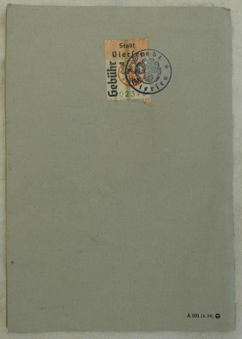 Deutsches Reich Kennkarte, ID Kaart Civiel, 1939, Viersen(1), Verzamelen, Militaria | Tweede Wereldoorlog, Overige soorten, Overige typen