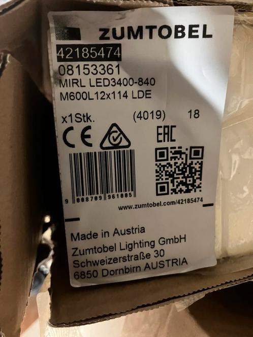 Zumtobel MIRL LED 4000K 1200mm, Huis en Inrichting, Lampen | Plafondlampen, Nieuw, Metaal, Ophalen