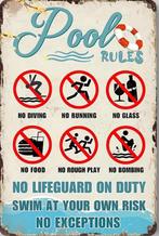 Reclamebord vintage pool rules - mancave poolhouse nieuw, Ophalen of Verzenden, Nieuw, Reclamebord