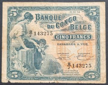 5 Francs 1952 Belgisch Congo / Zeldzaam ! beschikbaar voor biedingen