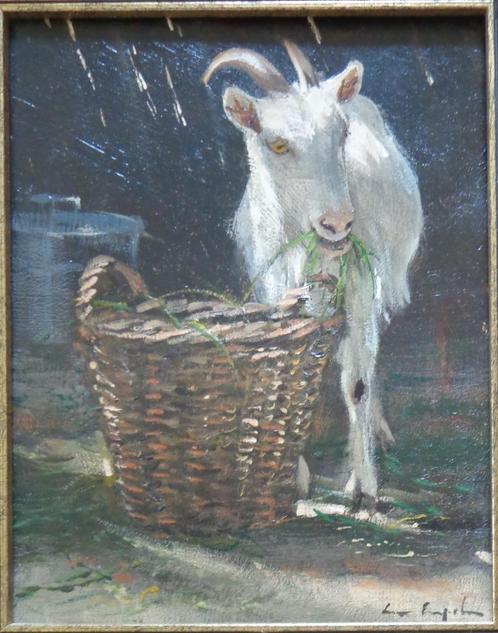 LEON ENGELEN / ETENDE GEIT / OLIEVERF DOEK / 50x44cm / KADER, Antiek en Kunst, Kunst | Schilderijen | Klassiek, Ophalen of Verzenden
