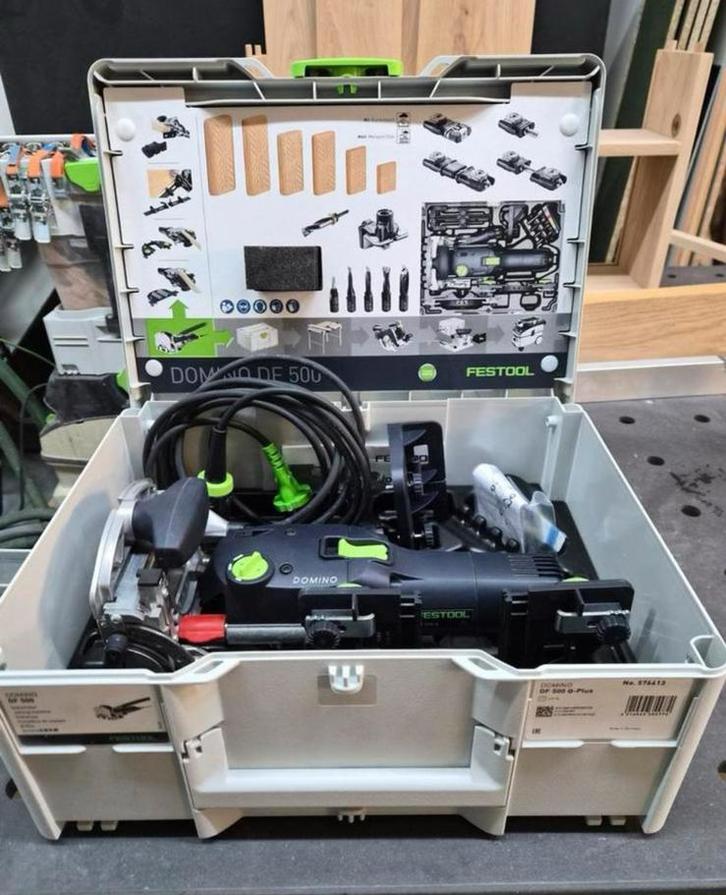 Festool Domino DF 500 – Tweedehands, 2 jaar fabrieksgarantie, Doe-het-zelf en Bouw, Gereedschap | Zaagmachines, Zo goed als nieuw