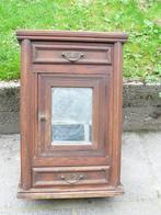Antiek houten spiegelkastje met 2 laden, Ophalen of Verzenden