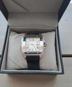 Cartier Santos 100 horloge uurwerk, Comme neuf, Cuir, Acier, Montre-bracelet