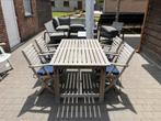 Tuintafel + 4 stoelen in teak, Tuin en Terras, Tuintafels, Ophalen