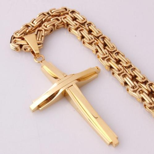 Koningsketting - Elyan - met kruis goud kleur, Handtassen en Accessoires, Kettingen, Nieuw, Overige materialen, Goud, Met hanger