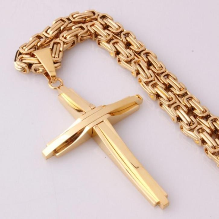 Koningsketting - Elyan - met kruis goud kleur, Handtassen en Accessoires, Kettingen, Nieuw, Overige materialen, Goud, Met hanger