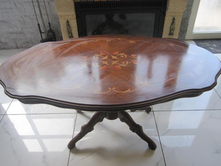 Italiaanse salontafel met marqueterie, Huis en Inrichting, Tafels | Salontafels, Gebruikt, 50 tot 75 cm, 100 tot 150 cm, 50 tot 100 cm