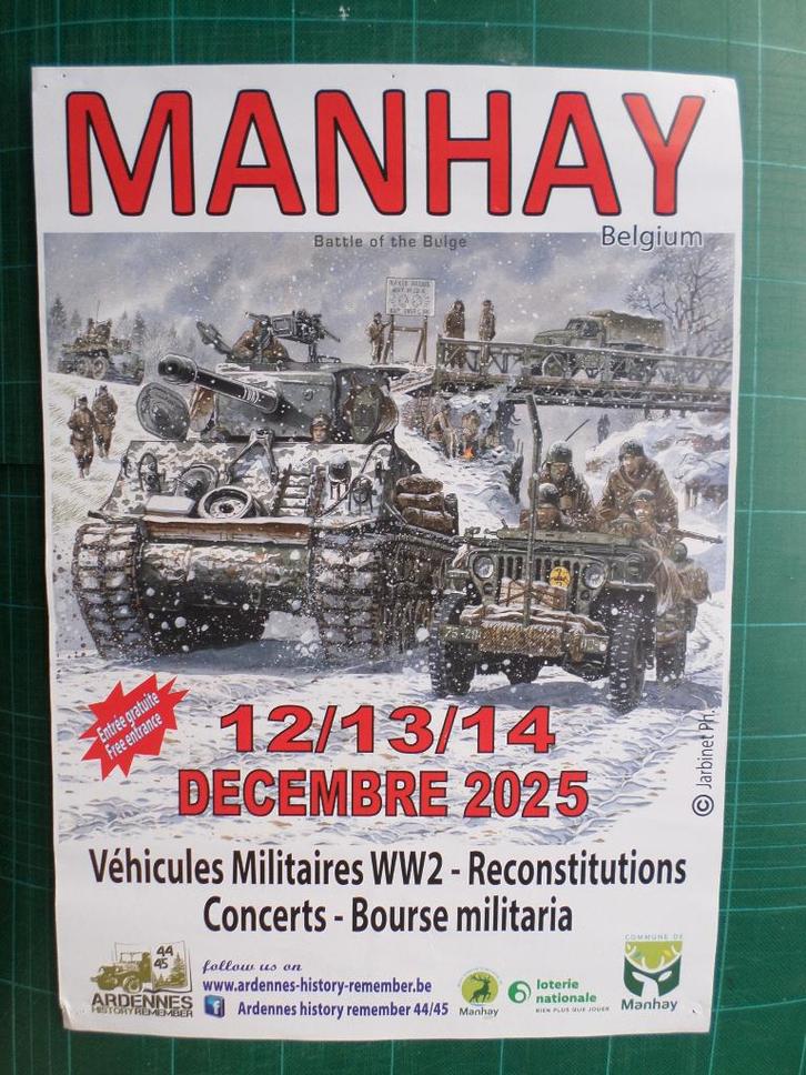 Manhay véhicules militaires - affiche 40x30 - 2025, Verzamelen, Posters, Zo goed als nieuw, Overige onderwerpen, A1 t/m A3, Rechthoekig Staand