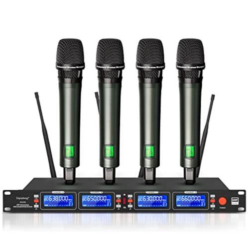 Microphone à main sans fil à 4 canaux, kit karaoké, Musique & Instruments, Microphones, Comme neuf, Micro pour instrument, Sans fil